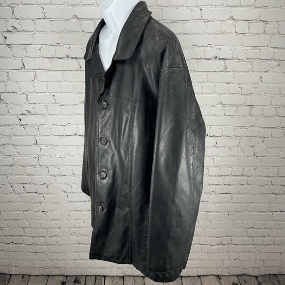 Arizona Matte Black Faux Leather Buttoned Collared Lined Vented Jacket Size 3XL - Picture 10 of 12